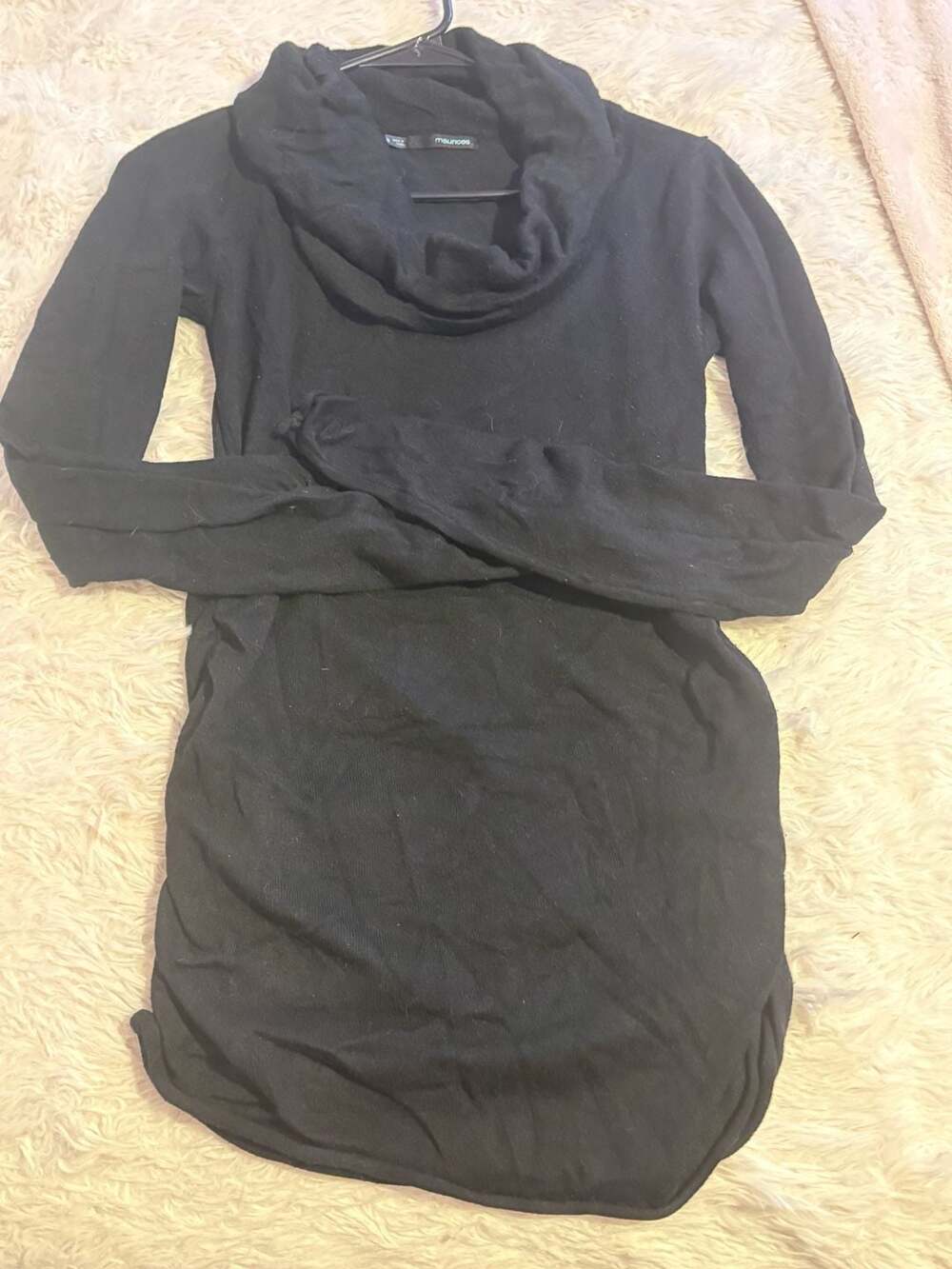Maurices Cowl Neck Dress Size S Black Long Sleeve Ruched